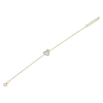 0.09CT DIAMOND & 0.56CT MOTHER OF PEARL 14K Y/G HEART BRACELET