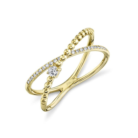 14K Yellow Gold Diamond and Beaded Bridge Ring