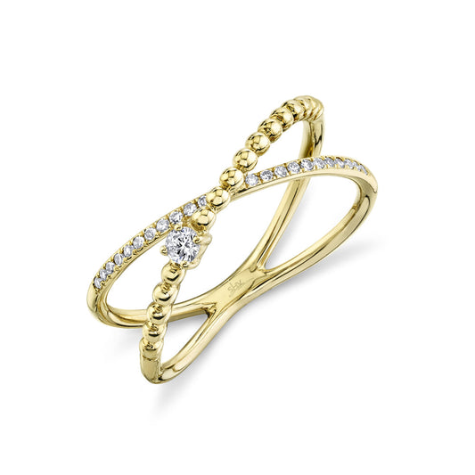 0.12CT 14K Y/G DIAMOND "X" RING SZ 6