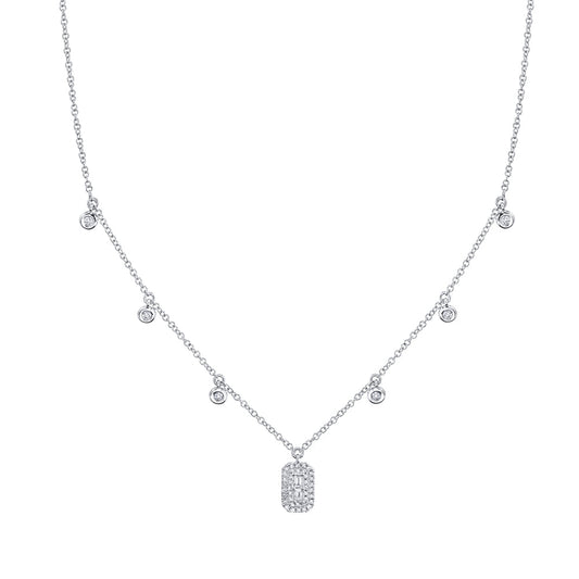 0.20CT 14K W/G DIAMOND BEZEL BAGUETTE NECKLACE