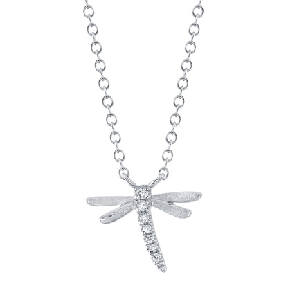 0.03CT 14K W/G DIAMOND DRAGONFLY MATTE NECKLACE
