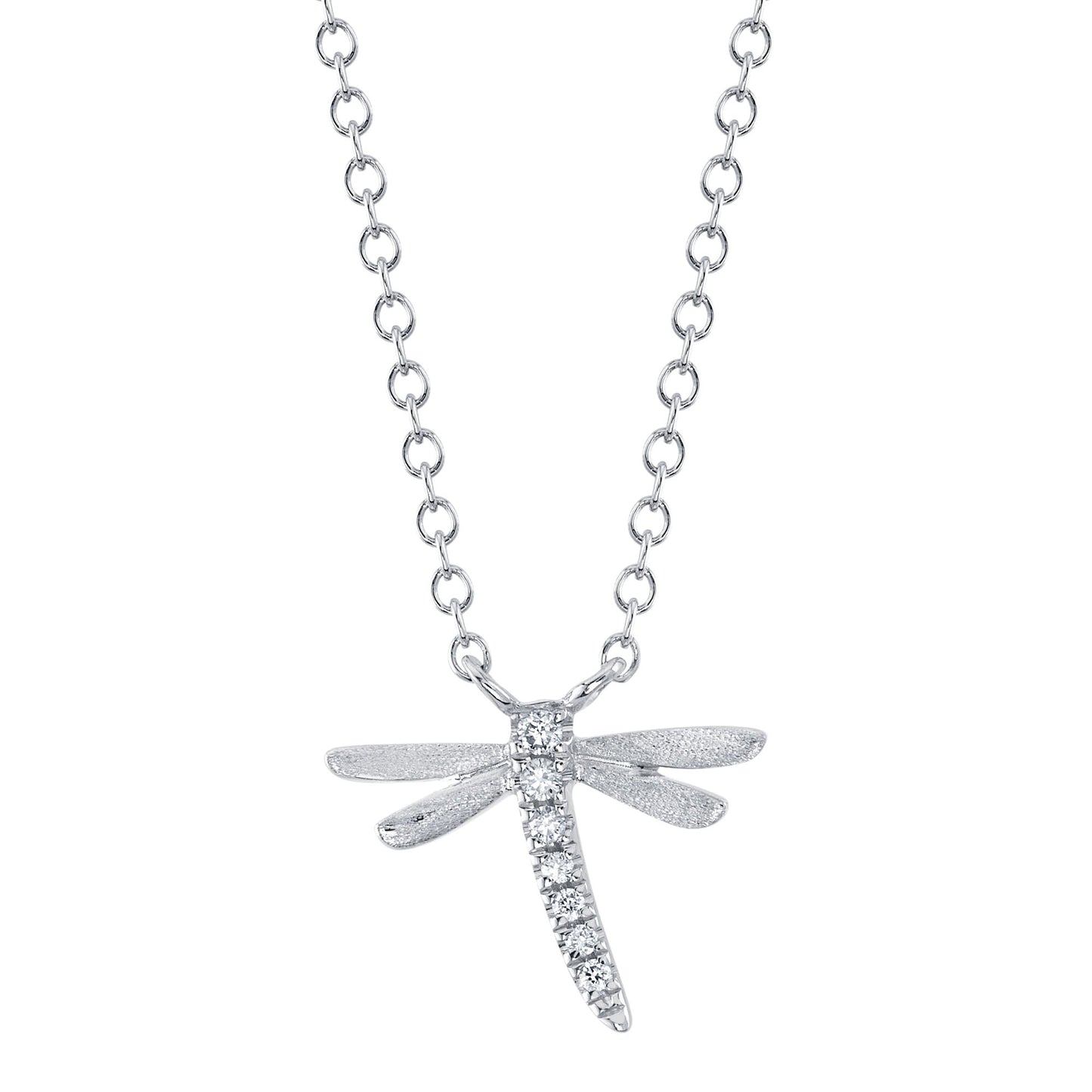 0.03CT 14K W/G DIAMOND DRAGONFLY MATTE NECKLACE