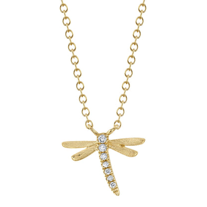 0.03CT 14K Y/G DIAMOND DRAGONFLY MATTE NECKLACE