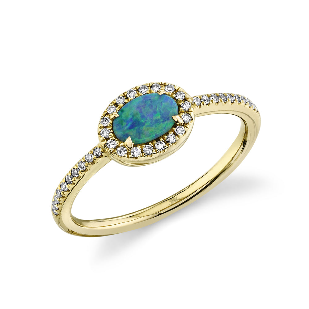 14K Yellow Gold Diamond and Opal Ring