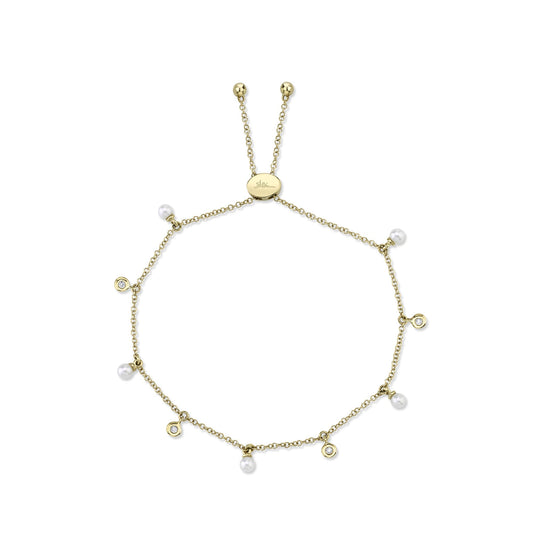 0.04CT 14K Y/G DIAMOND & CULTURED PEARL BOLO BRACELET