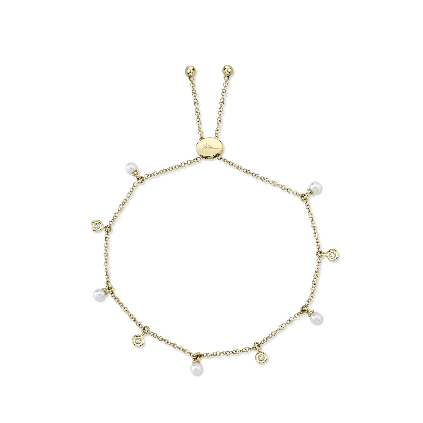 0.04CT 14K Y/G DIAMOND & CULTURED PEARL BOLO BRACELET