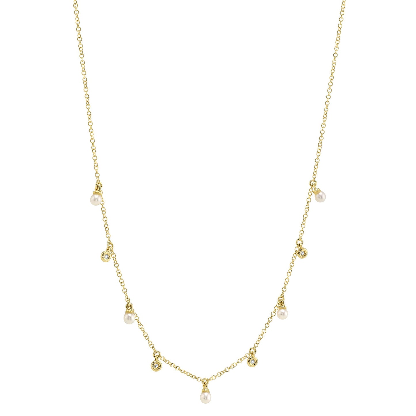 0.04CT 14K Y/G DIAMOND & CULTURED PEARL NECKLACE
