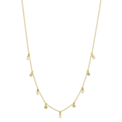 0.04CT 14K Y/G DIAMOND & CULTURED PEARL NECKLACE