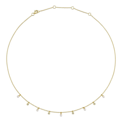 0.04CT 14K Y/G DIAMOND & CULTURED PEARL NECKLACE