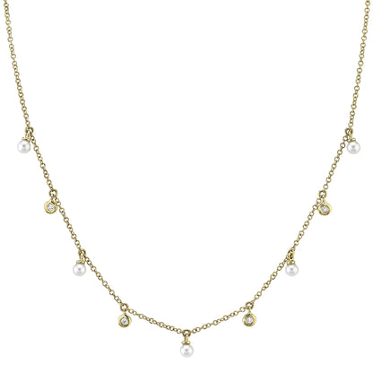 0.04CT 14K Y/G DIAMOND & CULTURED PEARL NECKLACE