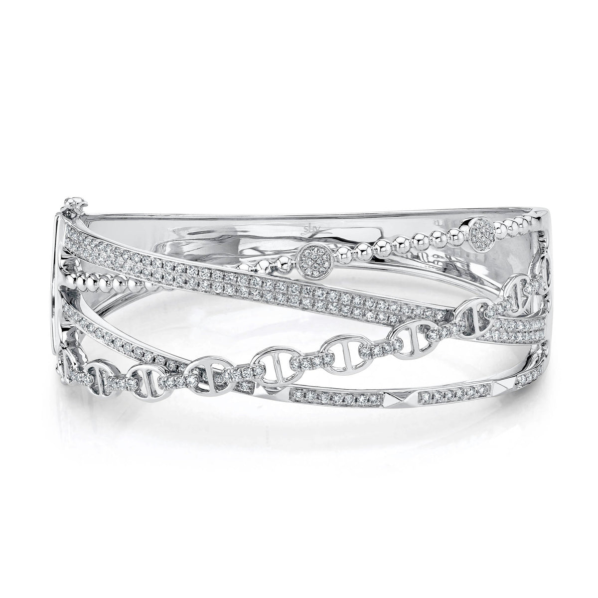 1.62CT 14K W/G DIAMOND LINK BRIDGE BANGLE
