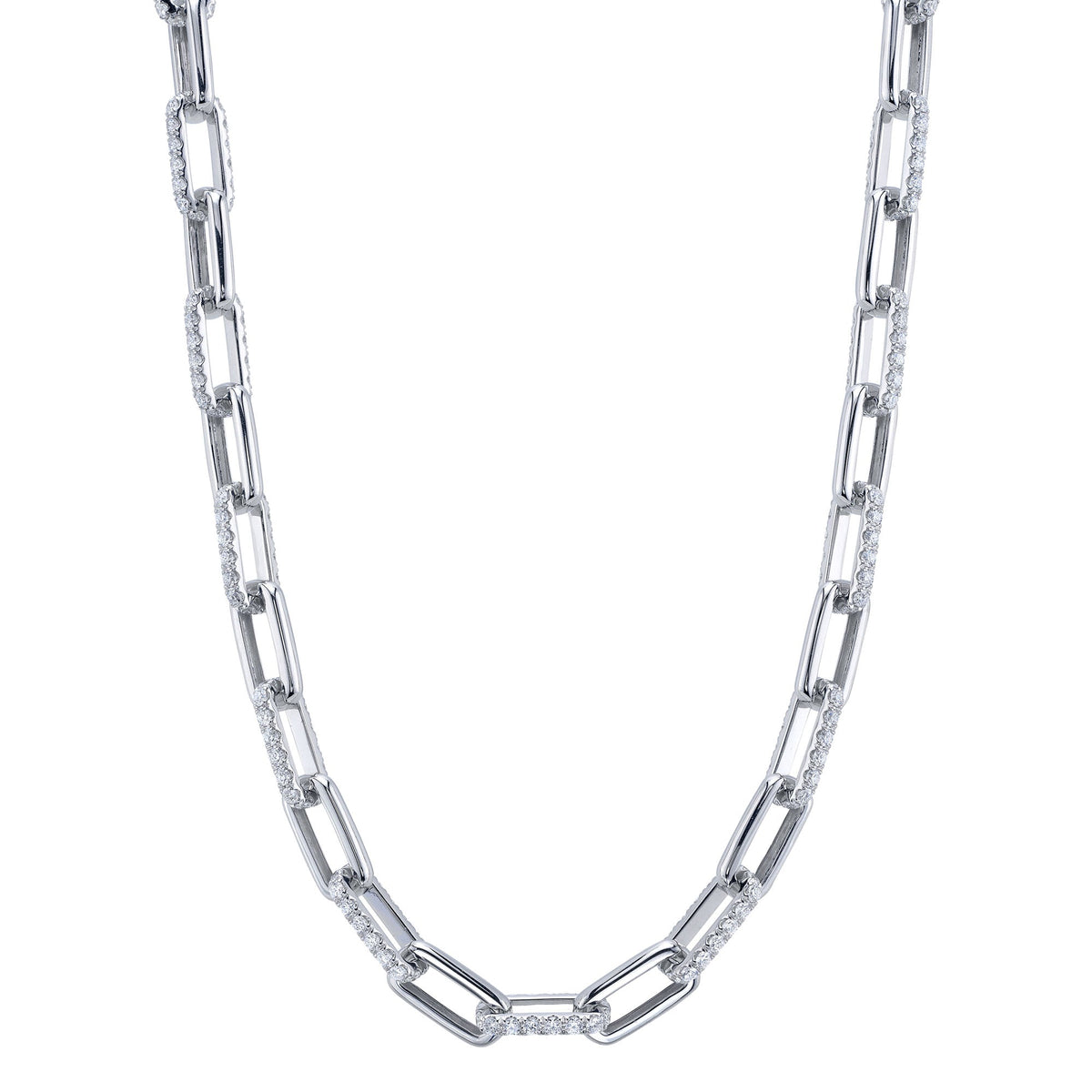 13.01CT 14K W/G DIAMOND PAVE PAPER CLIP LINK NECKLACE