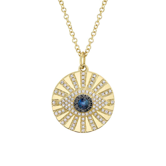 0.23CT BLACK & WHITE DIAMOND & 0.15CT BLUE SAPPHIRE 14K Y/G EYE NECKLACE