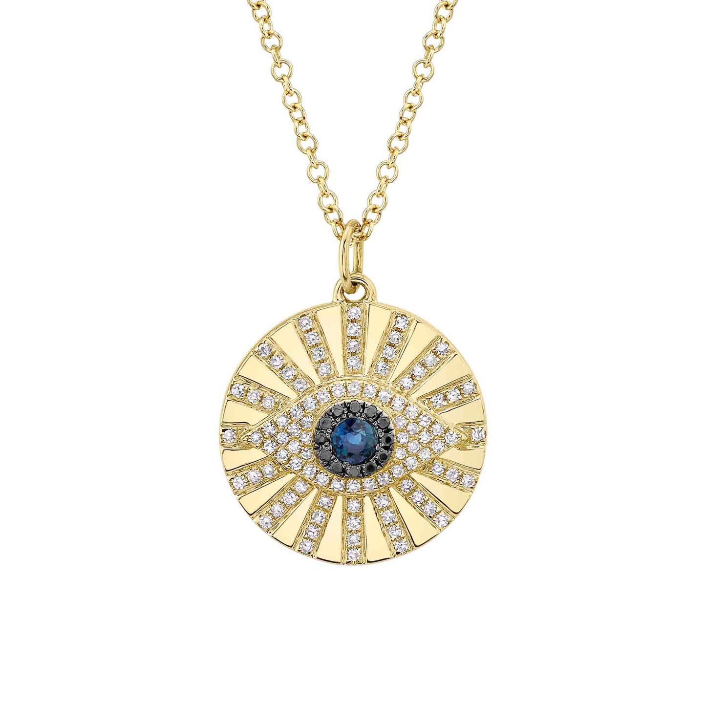 0.23CT BLACK & WHITE DIAMOND & 0.15CT BLUE SAPPHIRE 14K Y/G EYE NECKLACE