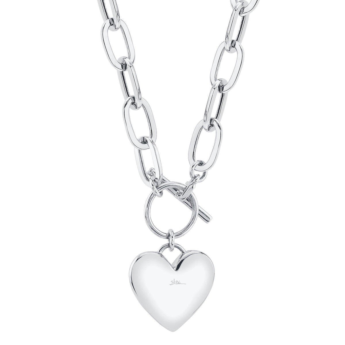 0.50CT 14K W/G DIAMOND PAVE HEART PAPER CLIP LINK NECKLACE
