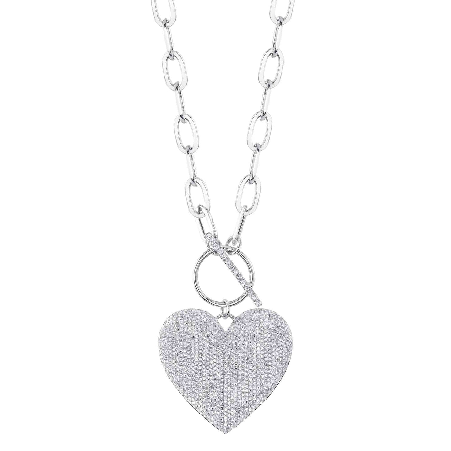 1.99CT 14K W/G DIAMOND PAVE HEART PAPER CLIP LINK NECKLACE