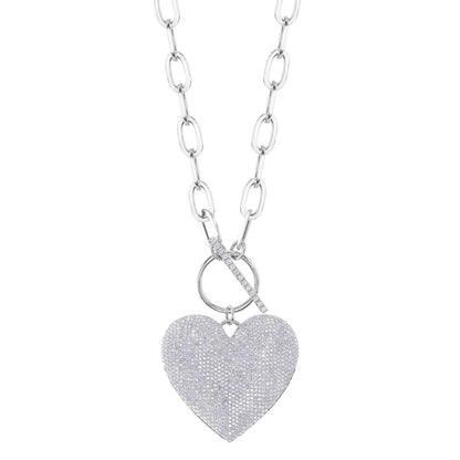 1.99CT 14K W/G DIAMOND PAVE HEART PAPER CLIP LINK NECKLACE