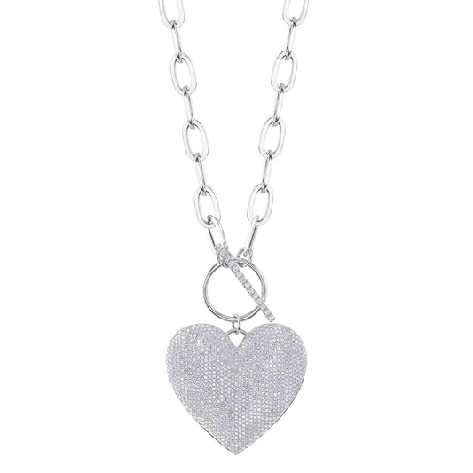 1.99CT 14K W/G DIAMOND PAVE HEART PAPER CLIP LINK NECKLACE