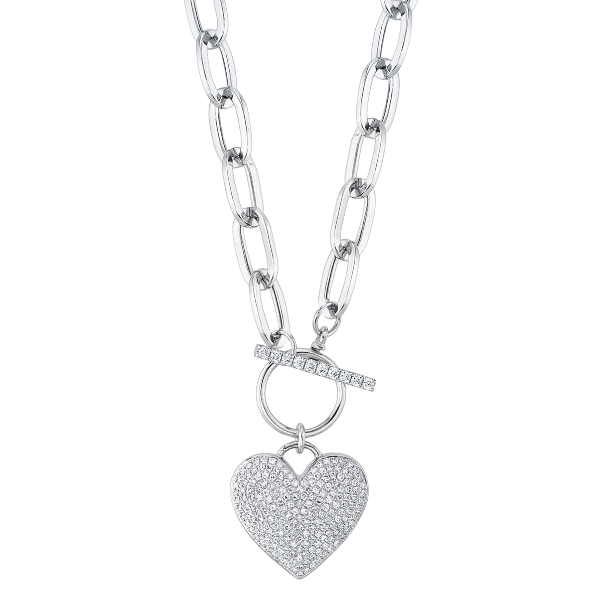 0.50CT 14K W/G DIAMOND PAVE HEART PAPER CLIP LINK NECKLACE