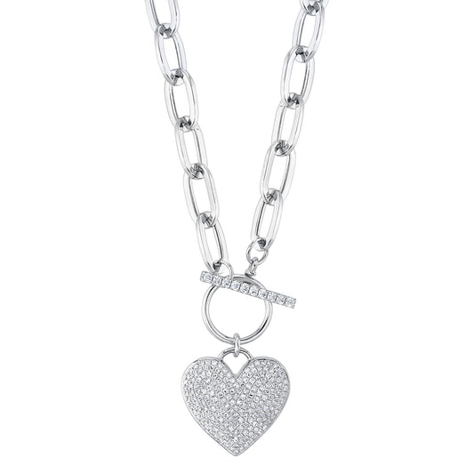0.50CT 14K W/G DIAMOND PAVE HEART PAPER CLIP LINK NECKLACE