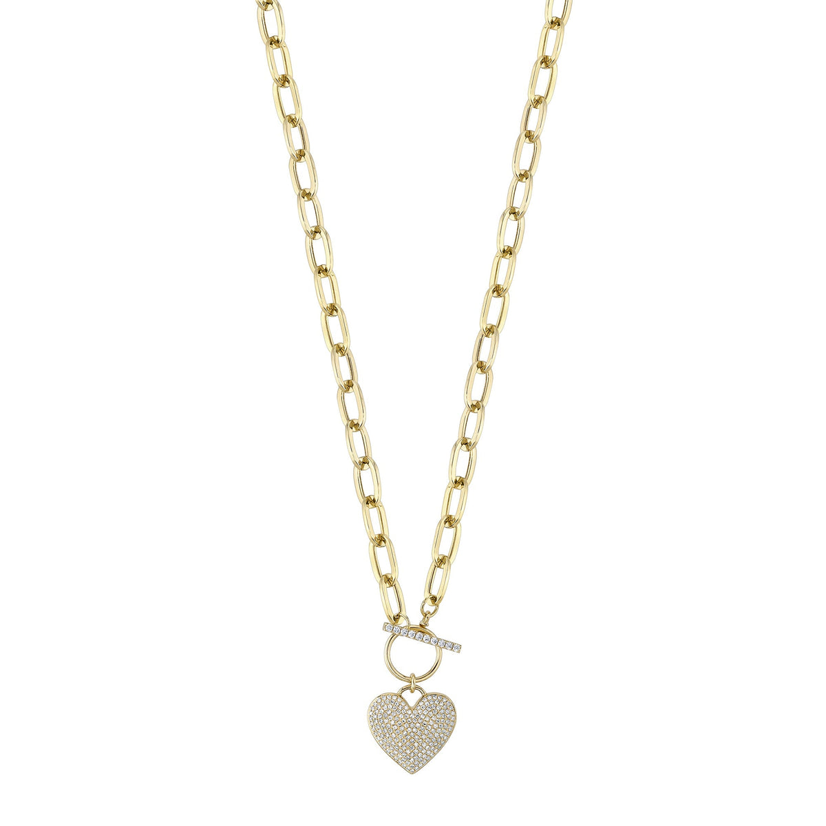 0.50CT 14K Y/G DIAMOND PAVE HEART PAPER CLIP LINK NECKLACE