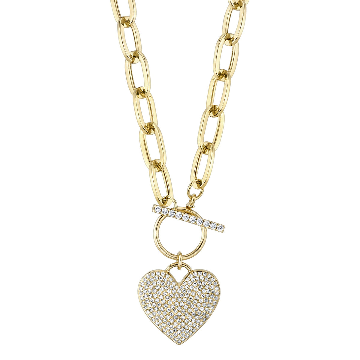 0.50CT 14K Y/G DIAMOND PAVE HEART PAPER CLIP LINK NECKLACE