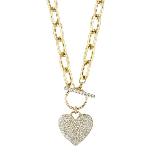 0.50CT DIAMOND PAPER CLIP LINK PAVE HEART NECKLACE