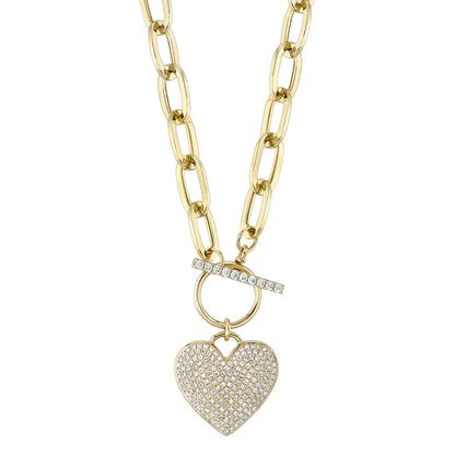 0.50CT 14K Y/G DIAMOND PAVE HEART PAPER CLIP LINK NECKLACE