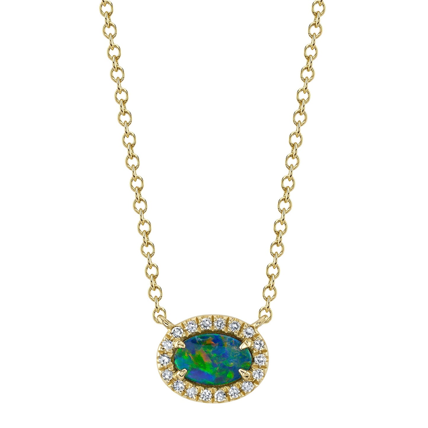 0.05CT DIAMOND & 0.33CT OPAL 14K Y/G NECKLACE