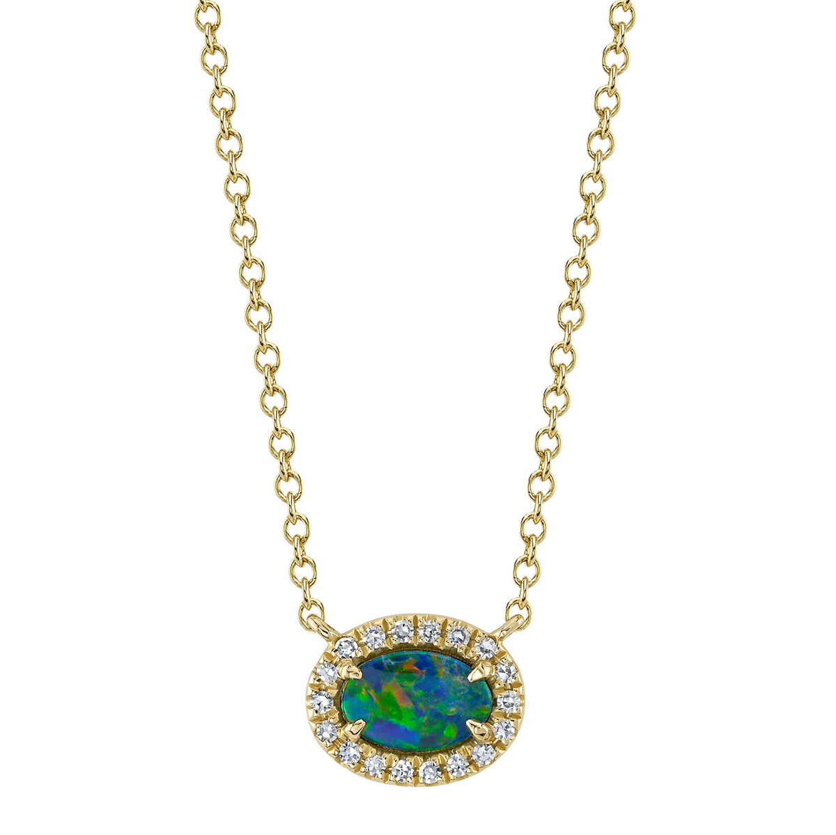 0.05CT DIAMOND & 0.33CT OPAL 14K Y/G NECKLACE