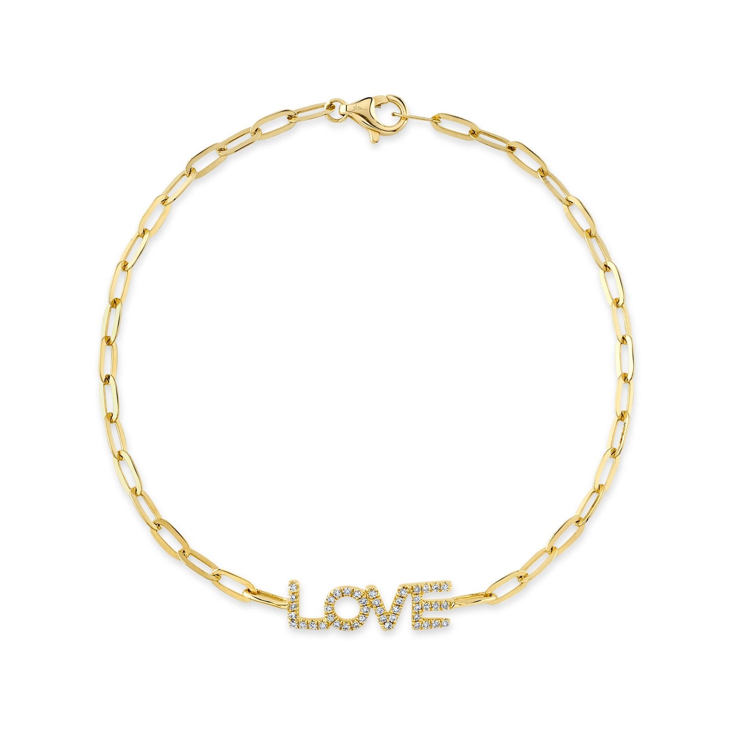 0.12CT 14K Y/G DIAMOND "LOVE" PAPER CLIP LINK BRACELET