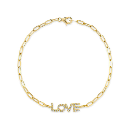 0.12CT 14K Y/G DIAMOND "LOVE" PAPER CLIP LINK BRACELET