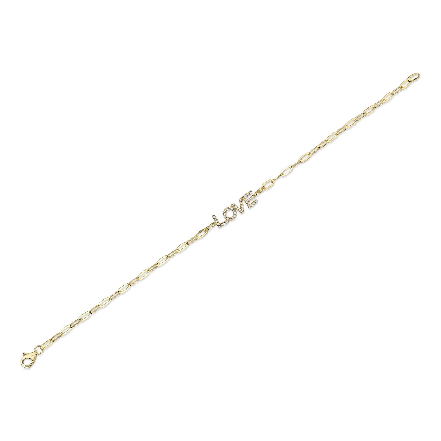 0.12CT 14K Y/G DIAMOND "LOVE" PAPER CLIP LINK BRACELET