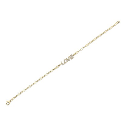 0.12CT 14K Y/G DIAMOND "LOVE" PAPER CLIP LINK BRACELET
