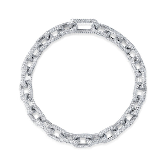 7.52CT 14K W/G DIAMOND PAVE PAPER CLIP LINK BRACELET