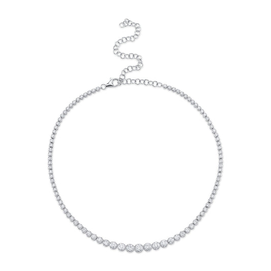 6.75CT 14K W/G DIAMOND CROWN SETTING TENNIS NECKLACE