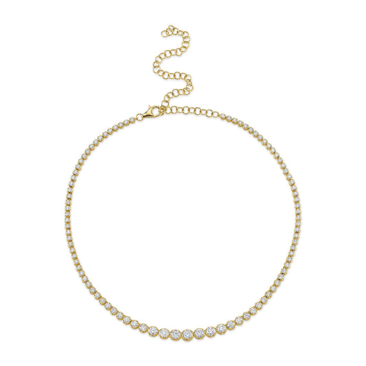 6.75CT 14K Y/G DIAMOND CROWN SETTING TENNIS NECKLACE