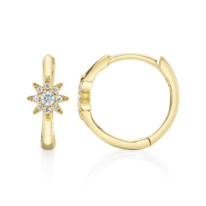 0.10CT 14K Y/G DIAMOND STARBURST HUGGIE EARRING
