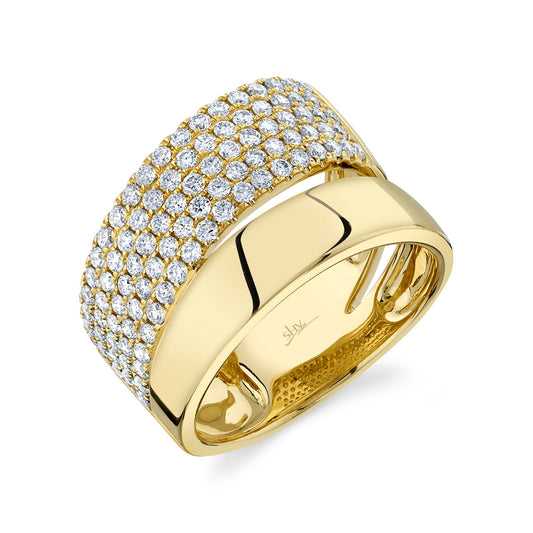 14K Yellow Gold Double Row Diamond Pave Ring