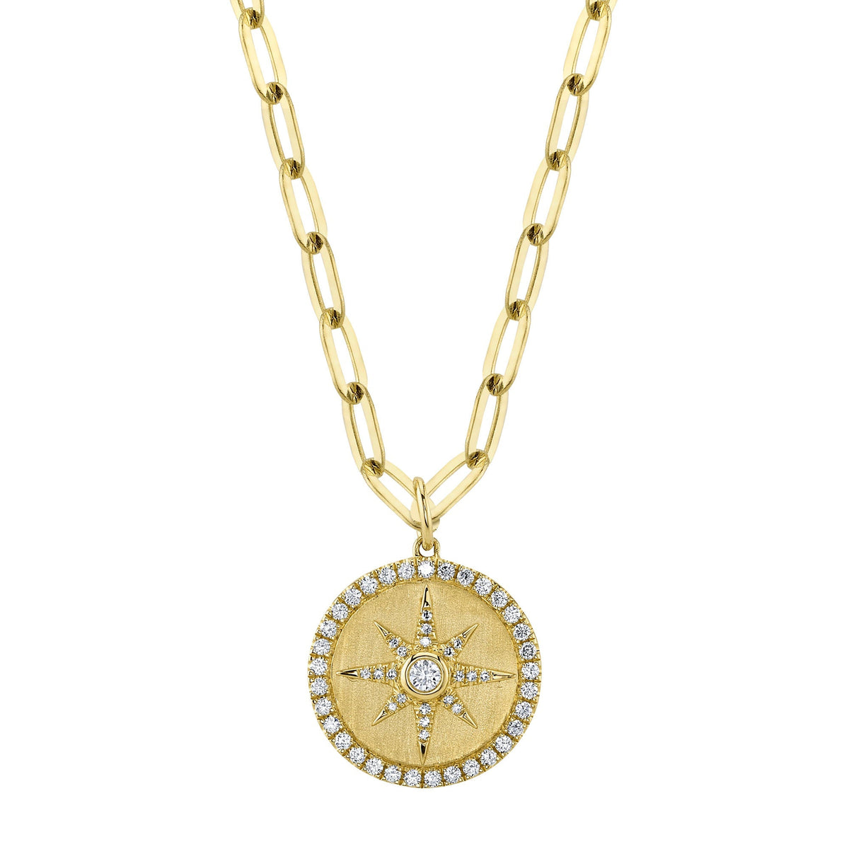 0.43CT 14K Y/G DIAMOND BEZEL STAR PAPER CLIP LINK NECKLACE