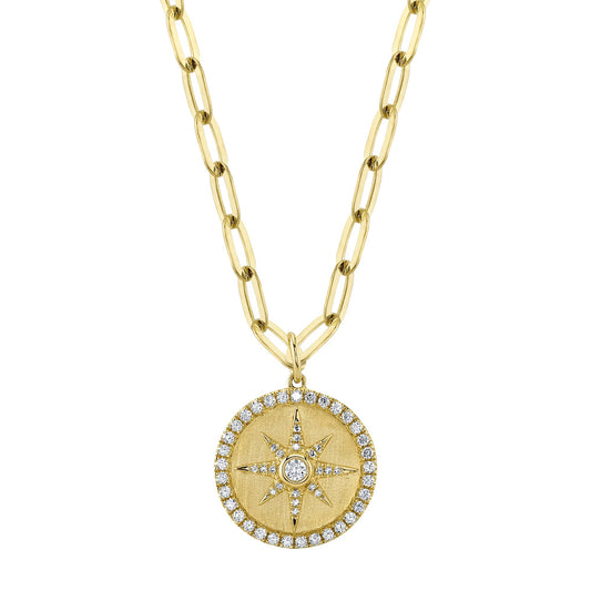 0.43CT 14K Y/G DIAMOND BEZEL STAR PAPER CLIP LINK NECKLACE