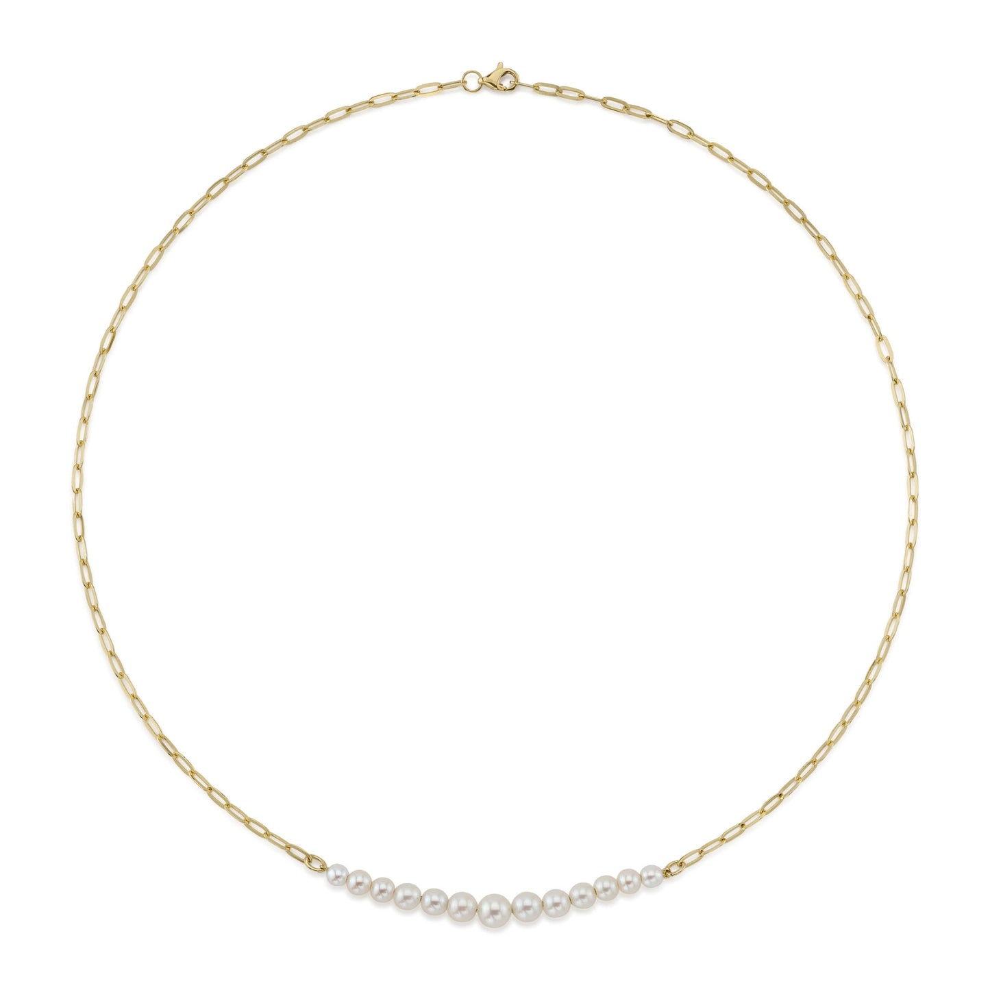 14K Y/G CULTURED PEARL PAPER CLIP LINK NECKLACE