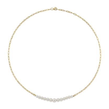 14K Y/G CULTURED PEARL PAPER CLIP LINK NECKLACE