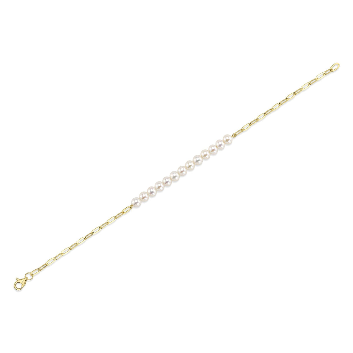 14K Y/G CULTURED PEARL PAPER CLIP LINK BRACELET