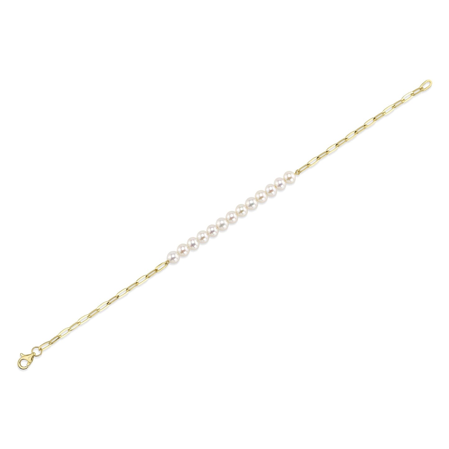 14K Y/G CULTURED PEARL PAPER CLIP LINK BRACELET
