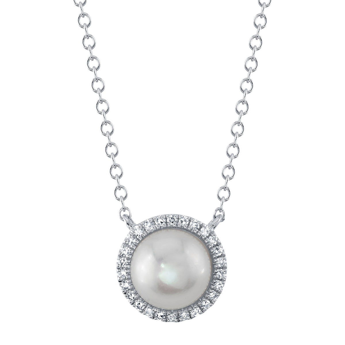0.08CT 14K W/G DIAMOND & CULTURED PEARL NECKLACE