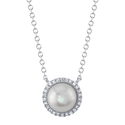 0.08CT 14K W/G DIAMOND & CULTURED PEARL NECKLACE