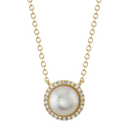 0.08CT 14K Y/G DIAMOND & CULTURED PEARL NECKLACE