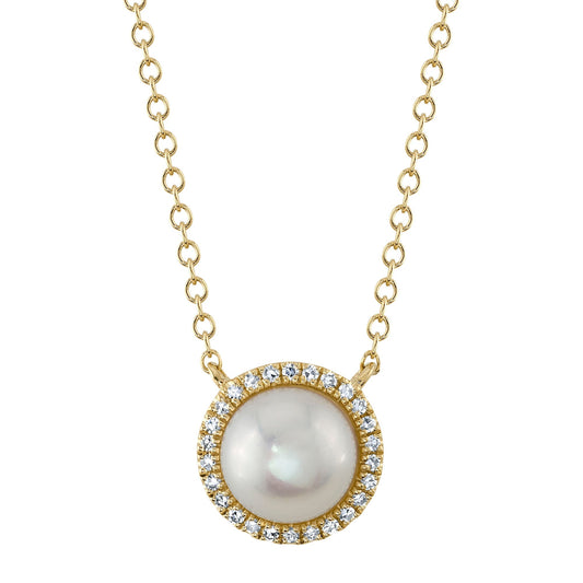 0.08CT 14K Y/G DIAMOND & CULTURED PEARL NECKLACE
