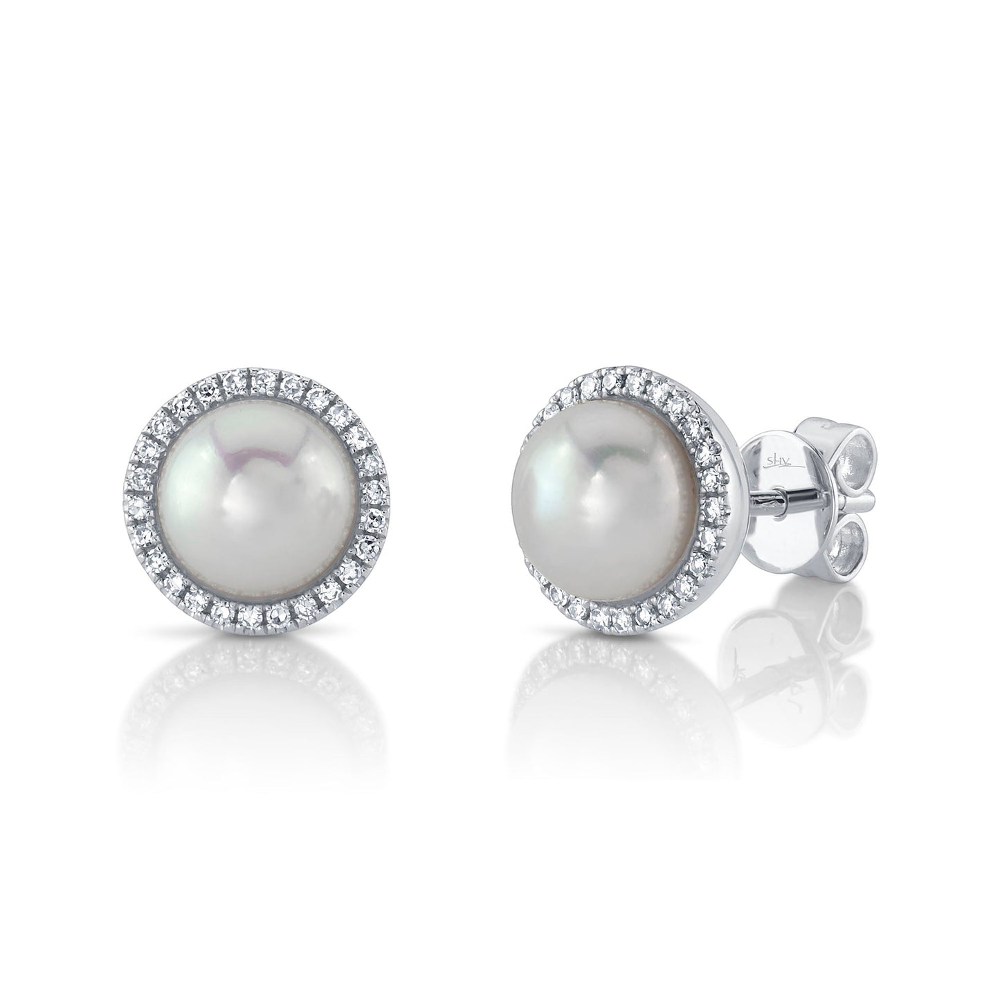 0.16CT 14K W/G DIAMOND & CULTURED PEARL STUD EARRING